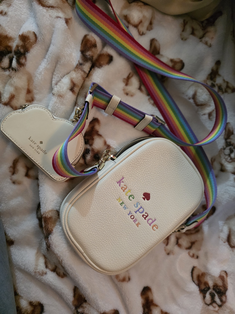 kate spade Cream Leather Crossbody with Rainbow Logo and Strap